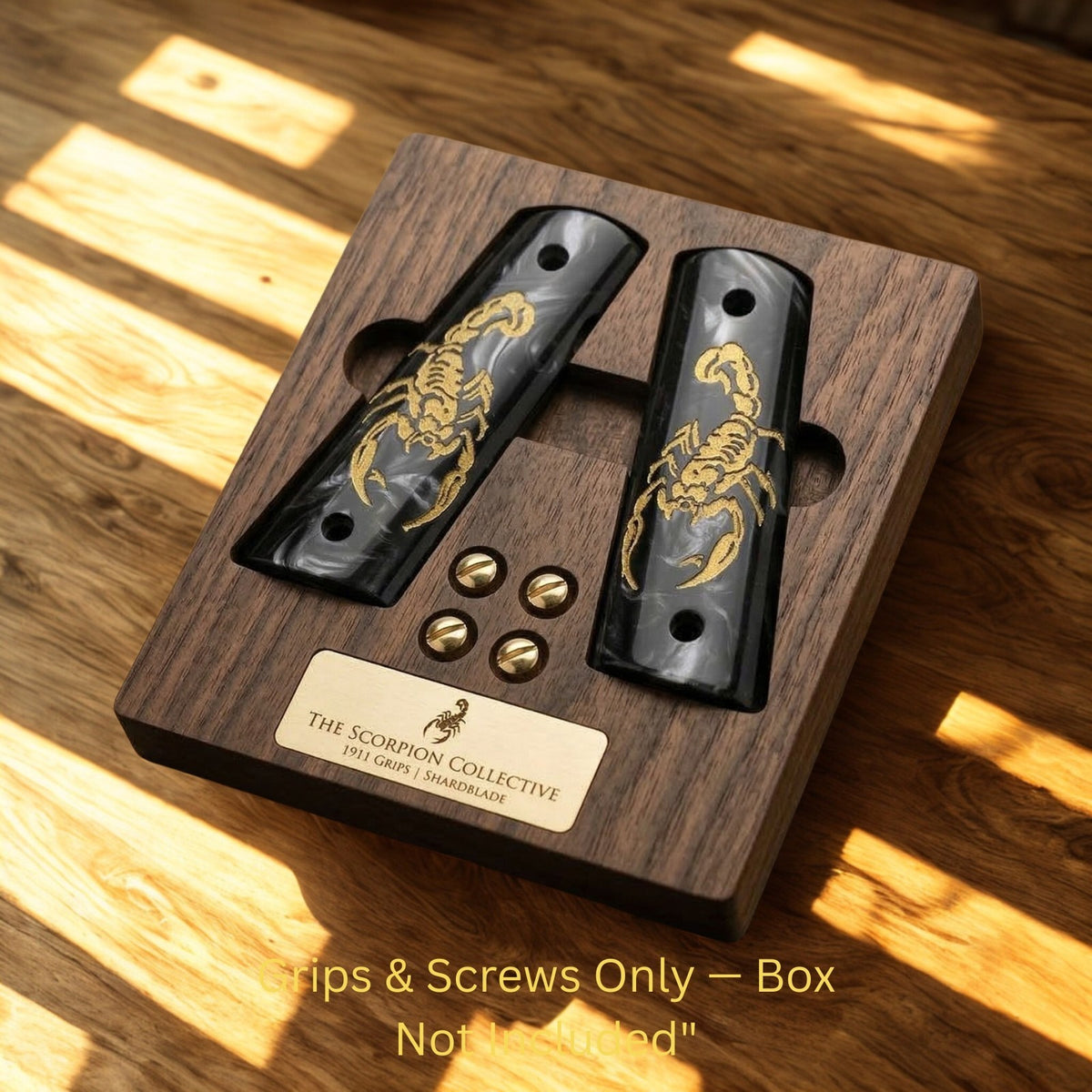 1911 Full Size Black Pearl Acrylic Gold Scorpion Grip Set with Gold Screws