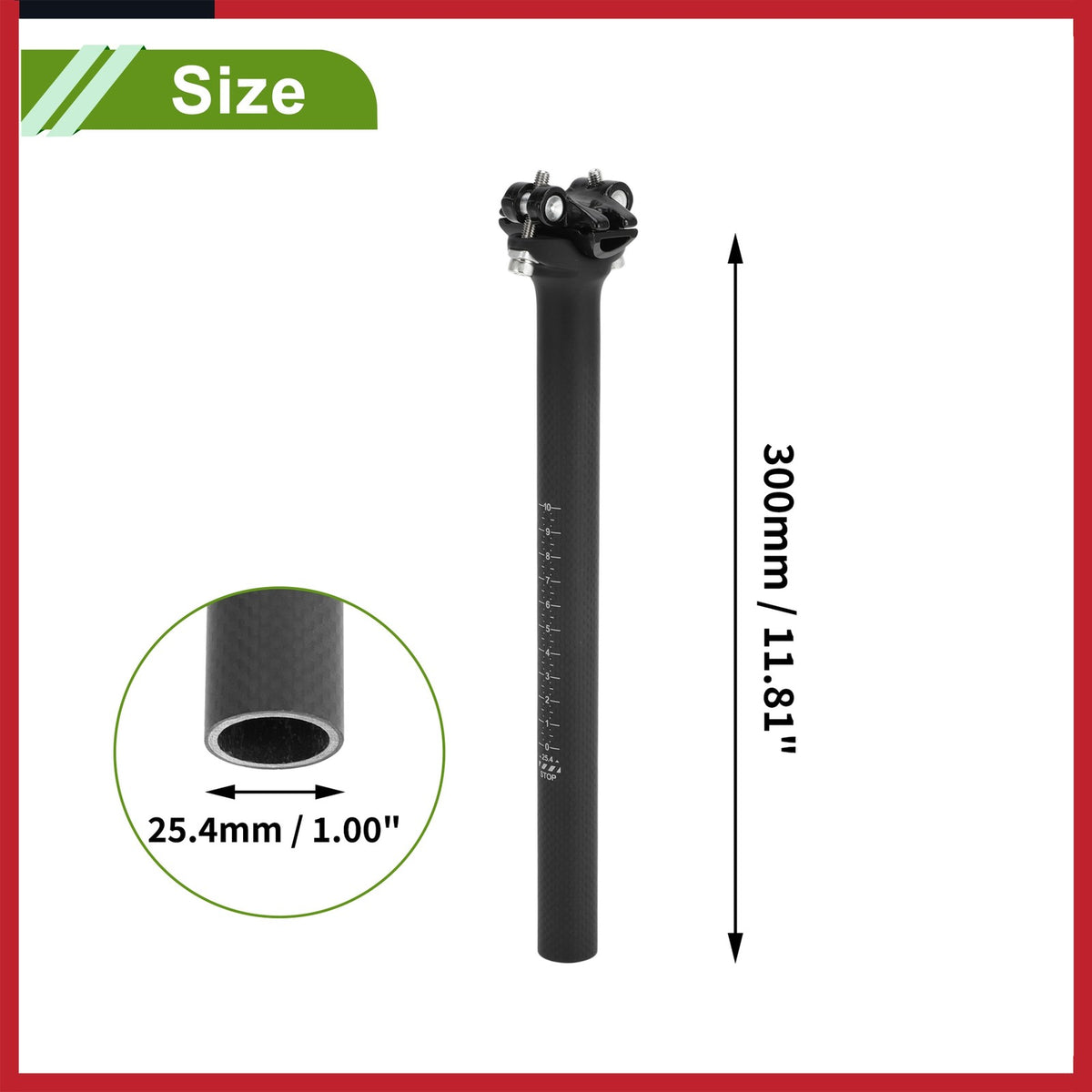 Carbon Fiber Bike Seat Post 25.4mm 300mm Adjustable Angle Lightweight