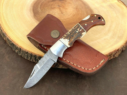 Damascus Folding Pocket Knife with Small Defects Handmade, Multiple Variants