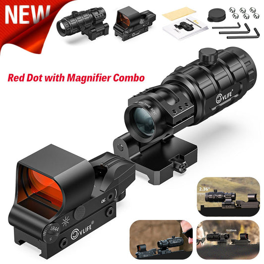 Red Dot with 3X Magnifier Combo, 4 Reticle Options, Mount