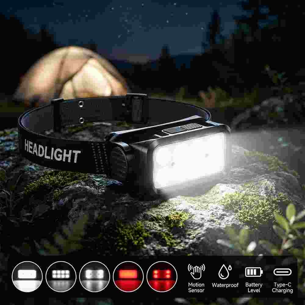 Rechargeable Motion Sensor Headlamp with 5 Lighting Modes, USB-C Head Torch