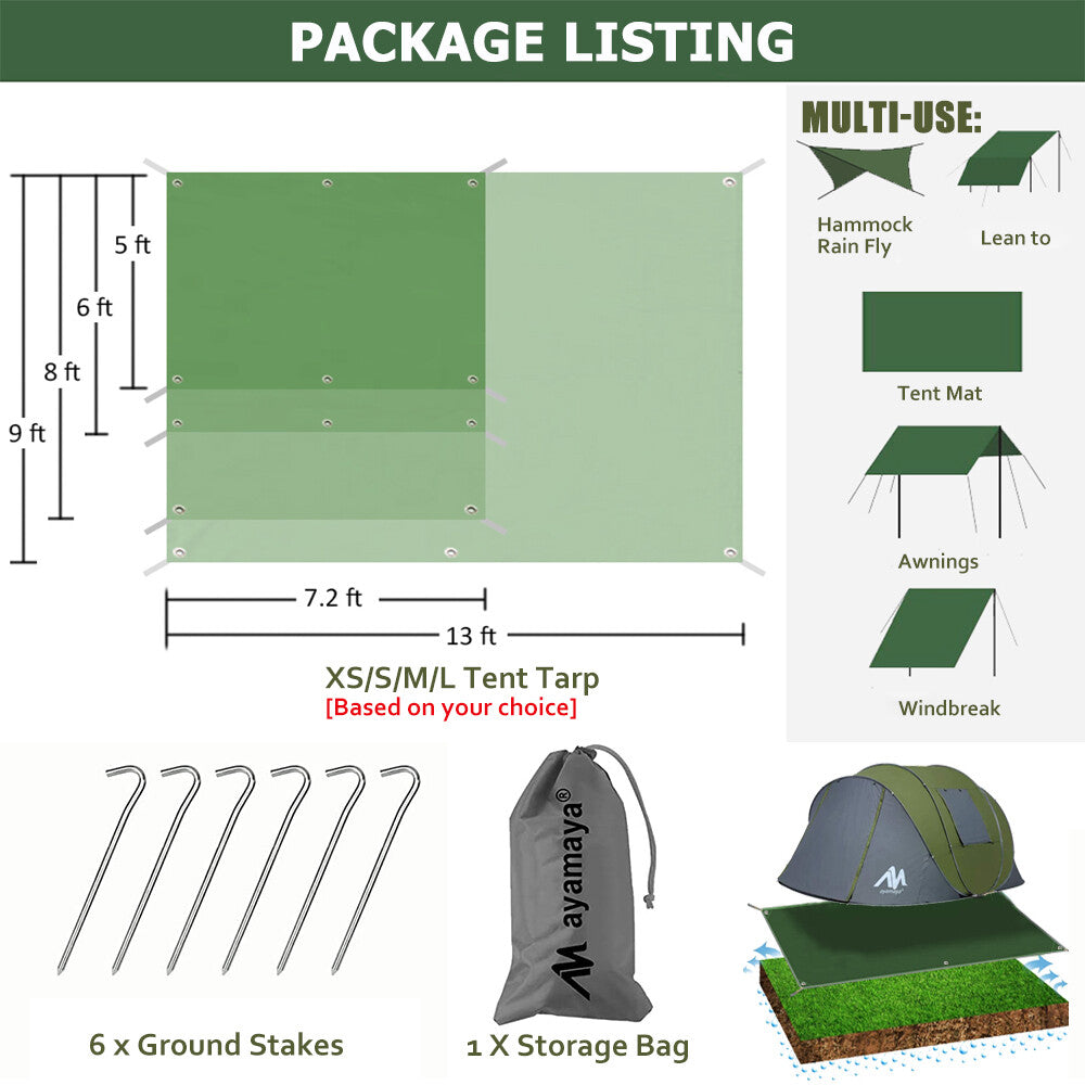 Waterproof Camping Tarp Sun Shelter Rain Fly Canopy for Outdoors