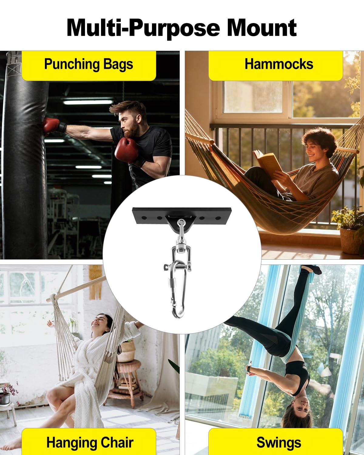 Heavy Bag Hanger Wall Ceiling Mount Bracket with Swivel Carabiner 900LB Capacity