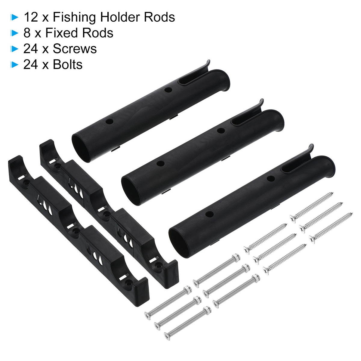 Wall-Mounted Fishing Rod Holder Set - 4 Pieces, Black, Multi-Tool Storage