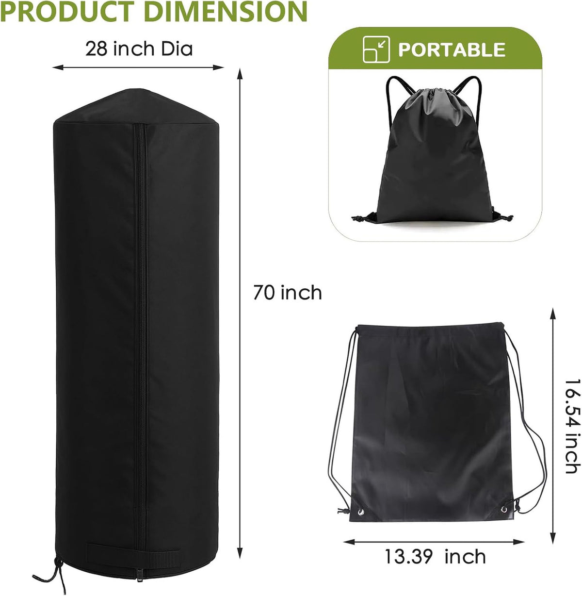 Waterproof Freestanding Punching Bag Cover with Storage - 28x70 Inches