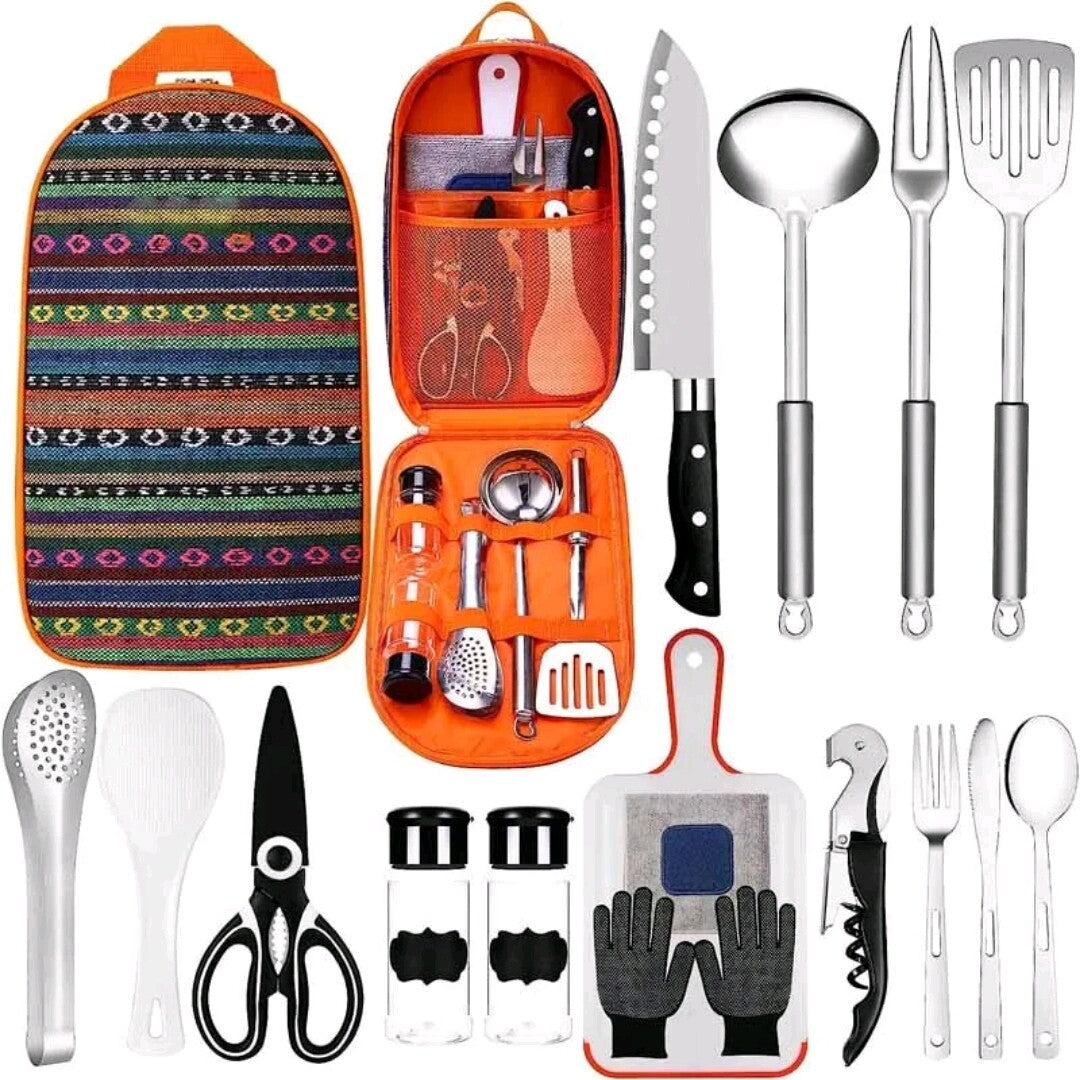Camping Cooking Utensils Set - 19-Piece Portable Kitchenware Kit for Outdoor & Indoor Use