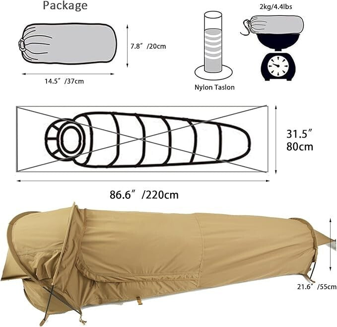 Waterproof Tactical Bivy Tent with TPU Stargazing Window - Compact, Lightweight Shelter