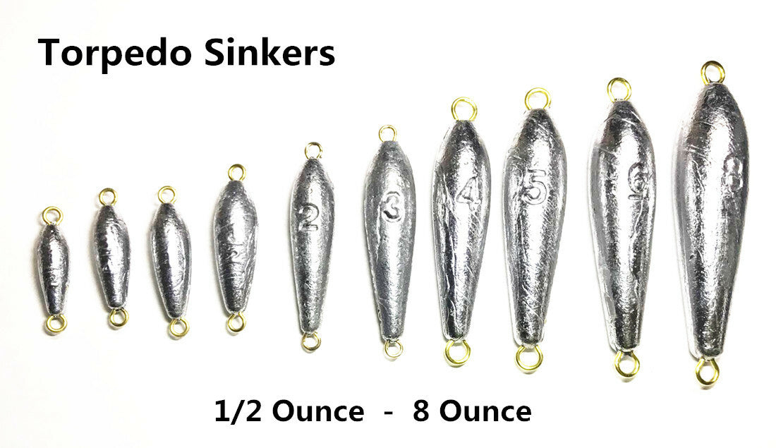 Fishing Sinkers - 5 LB Torpedo Shaped Weights with Wire Loops for Trolling & Bottom Rigging