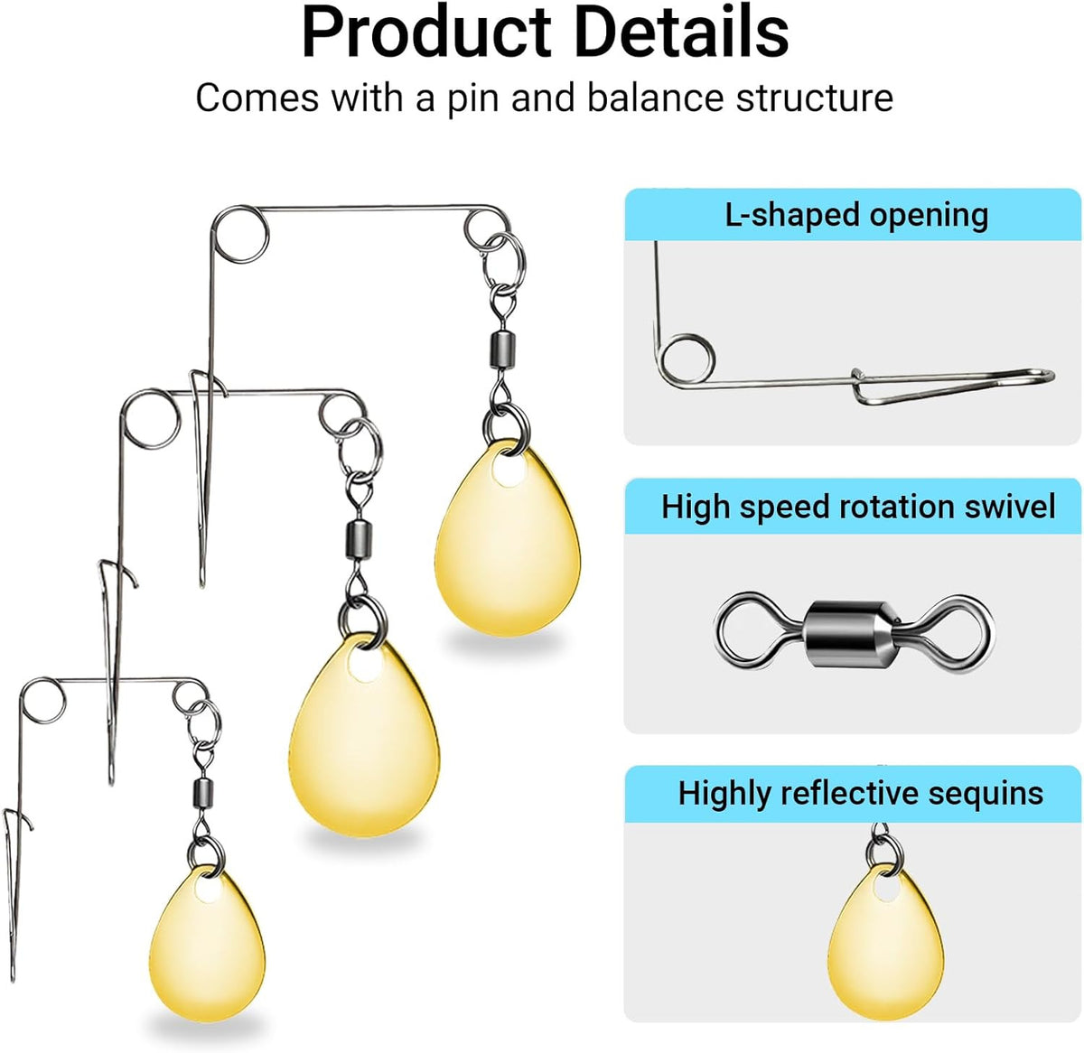 Artificial Fishing Spoons Kit 50Pcs Gold Teardrop Spinner Blades for Lure Making