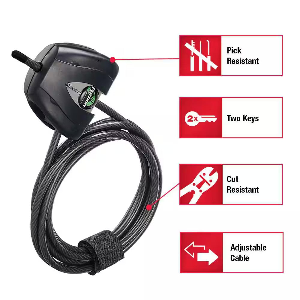Adjustable 6 Ft. Steel Cable Lock with Key for Security