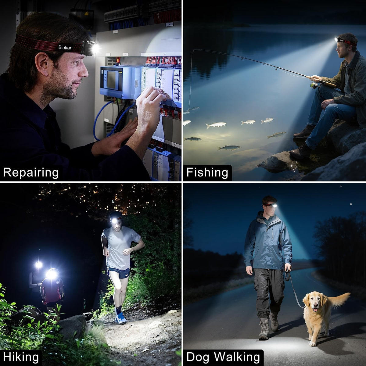 Rechargeable LED Headlamp 2000 Lumens Waterproof Dimmable Headlight