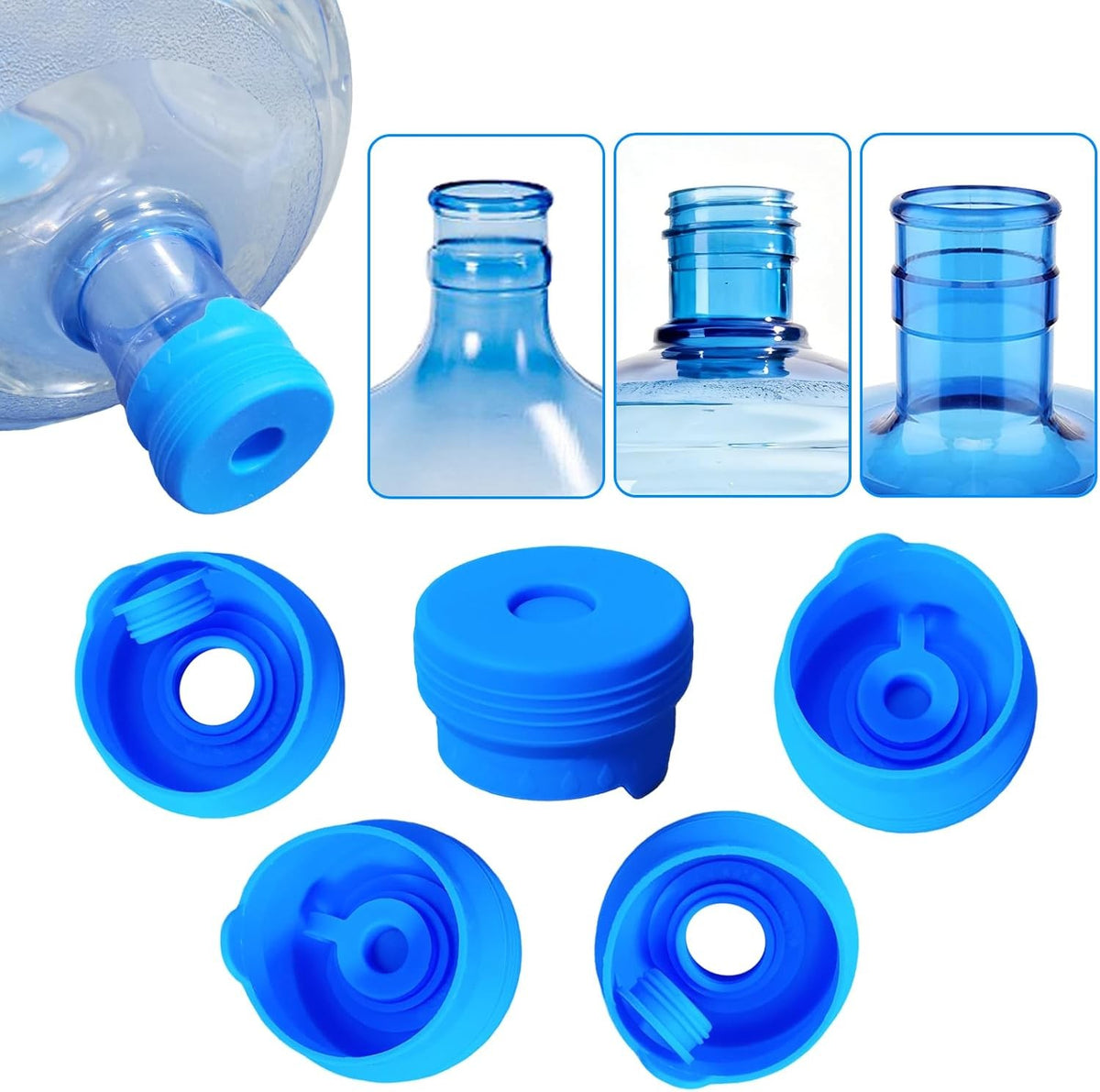 Reusable 5 Gallon Water Jug Caps Leak-Proof Bottle Lids - 55mm, Blue