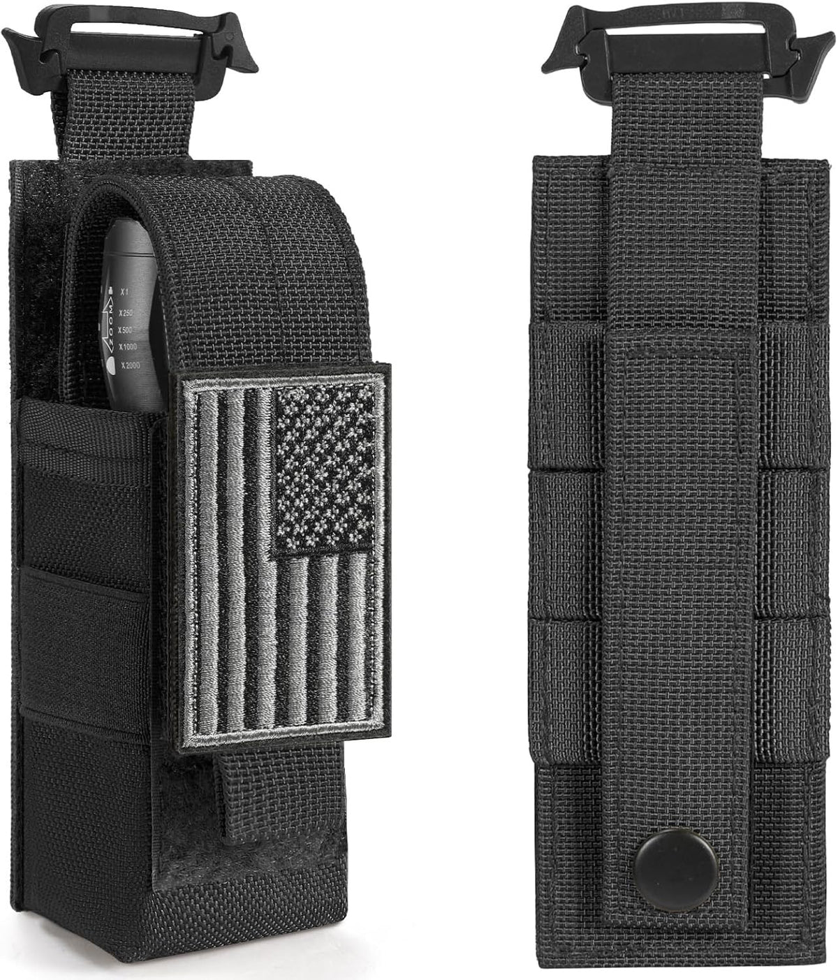 Tactical Flashlight Holster with Molle Clip & Adjustable Pouch