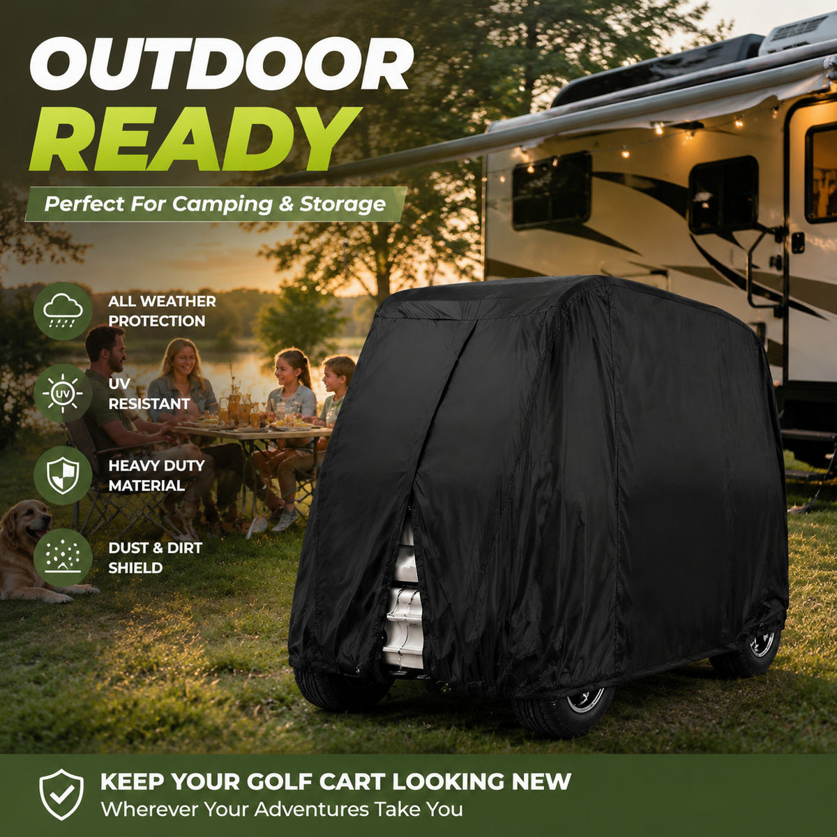 Heavy Duty Waterproof 4-Passenger Golf Cart Cover - UV & Windproof