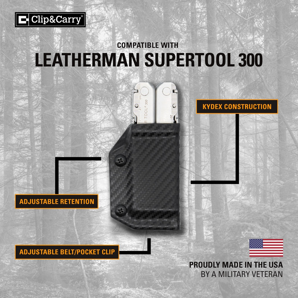 Kydex Multitool Sheath for Leatherman Supertool 300 - USA Made, Adjustable Carrying