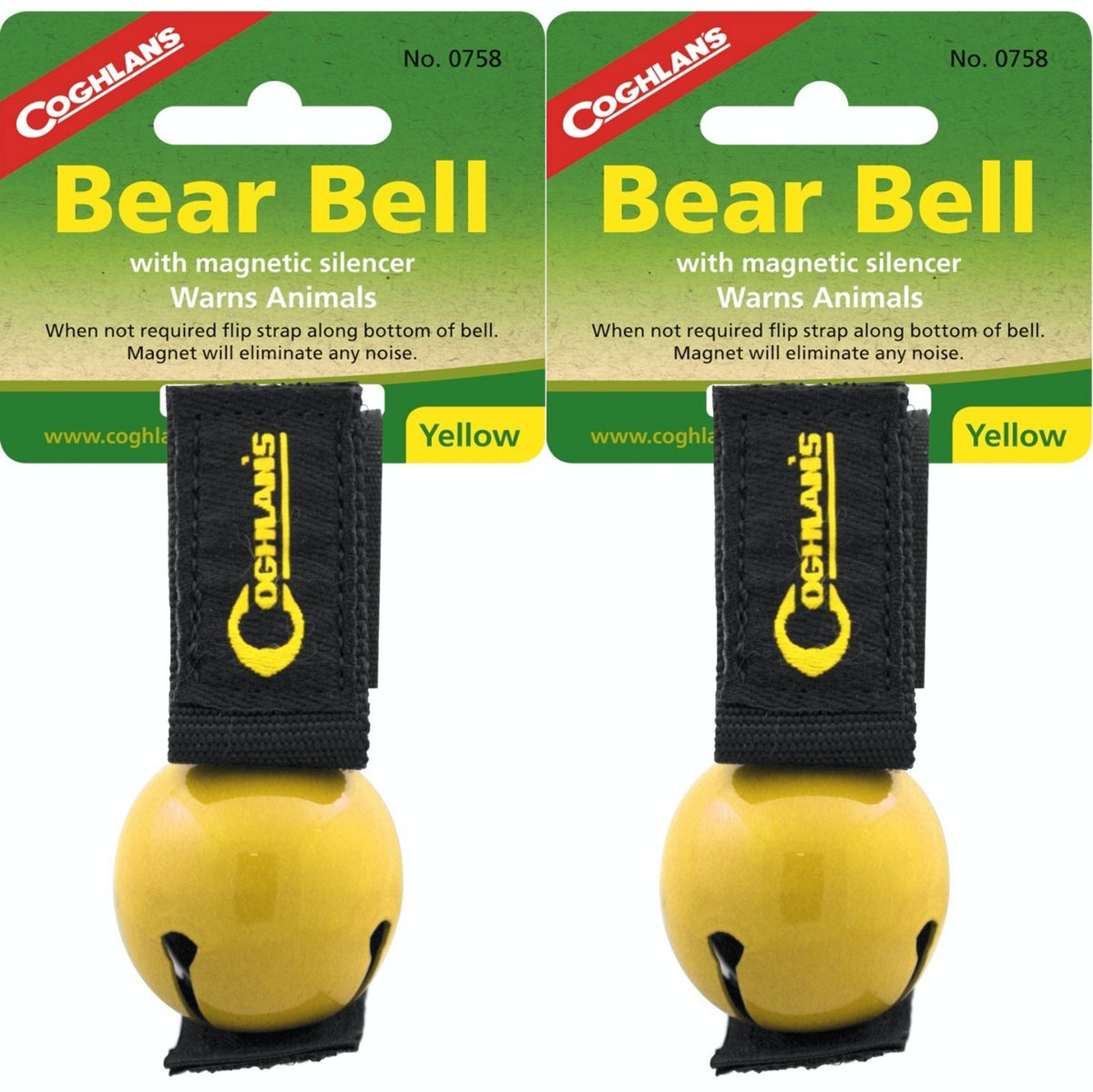 Pet Bell with Magnetic Silencer - Yellow 2-Pack for Hiking & Safety