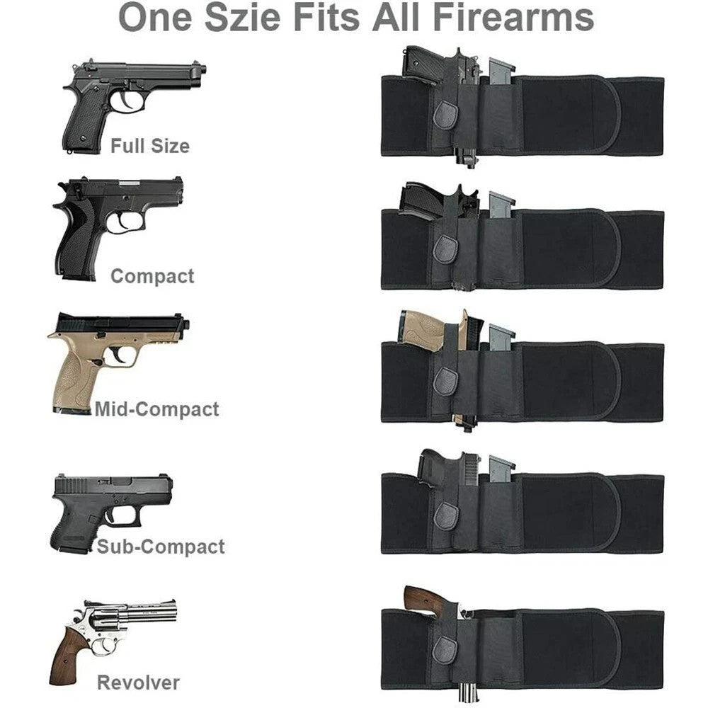 Concealed Carry Belly Band Holster for Pistols & Revolvers - Black