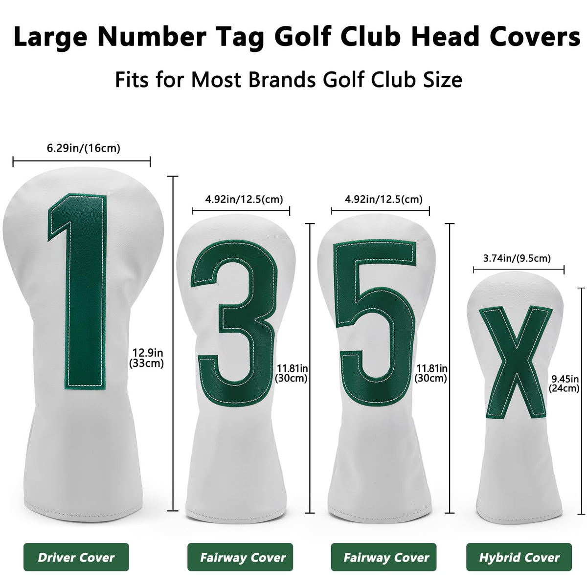 Golf Club Fairway Wood Head Cover PU Leather 3 White Protector