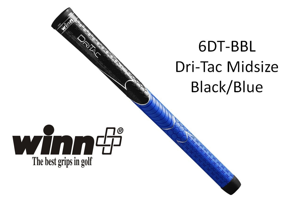 Winn Dri-Tac Midsize Golf Grips Set - Black & Blue, Shock Absorbing