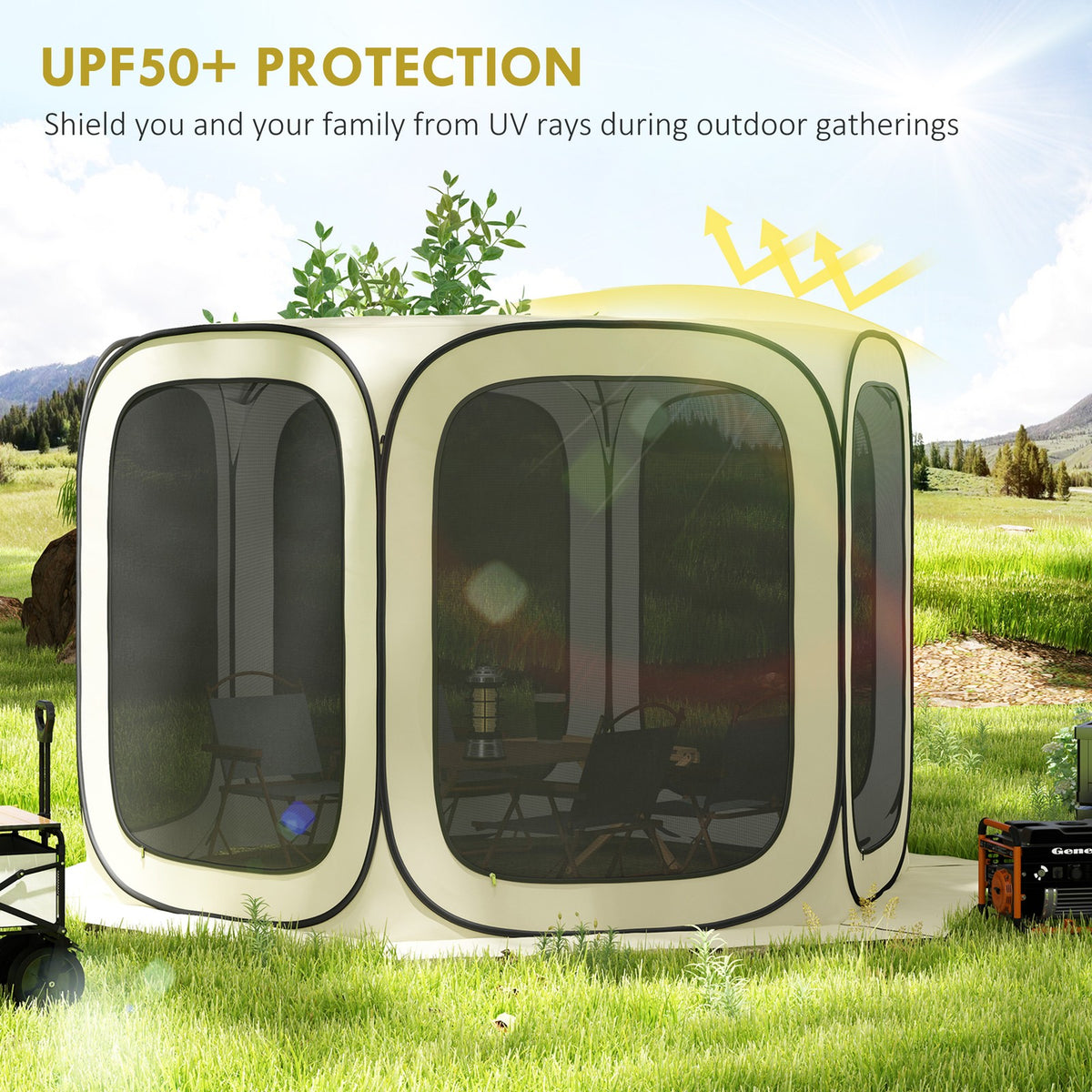 11ft Pop Up Screen Tent with UPF50+ Shade and Carry Bag - Beige Camping Gazebo