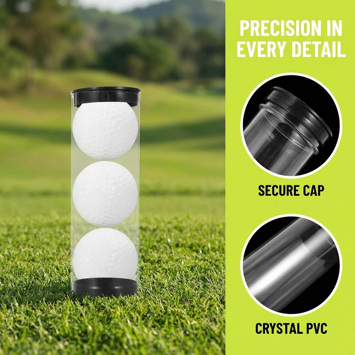 Golf Ball Display Tube Set with Caps - Clear PVC, Multi Color, 4 Pack