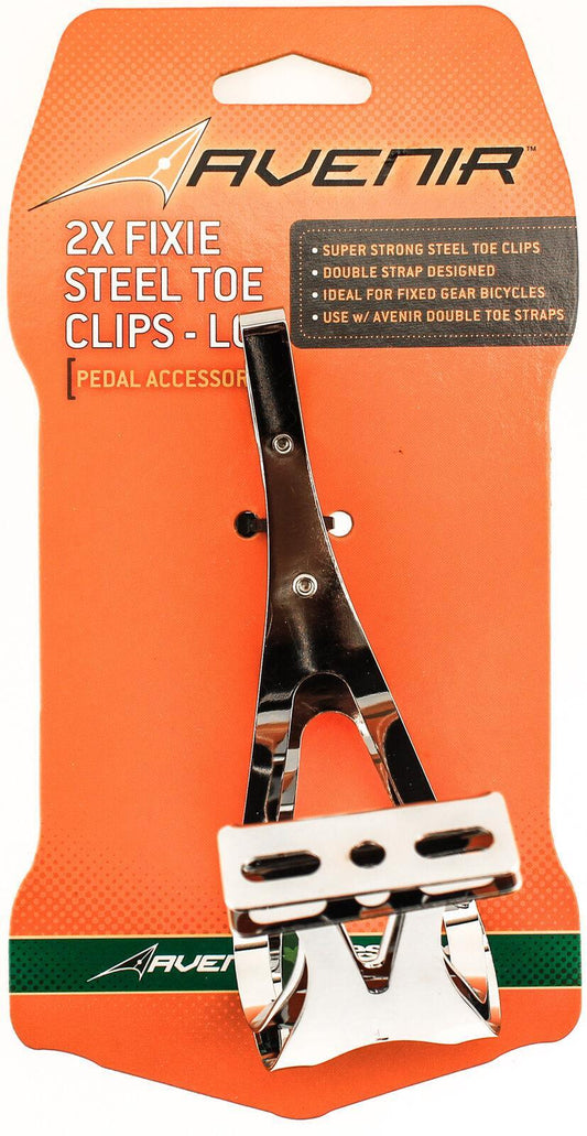 Steel Toe Clips for Fixed Gear Bikes - Double Strap Bike Pedals, Silver, Large