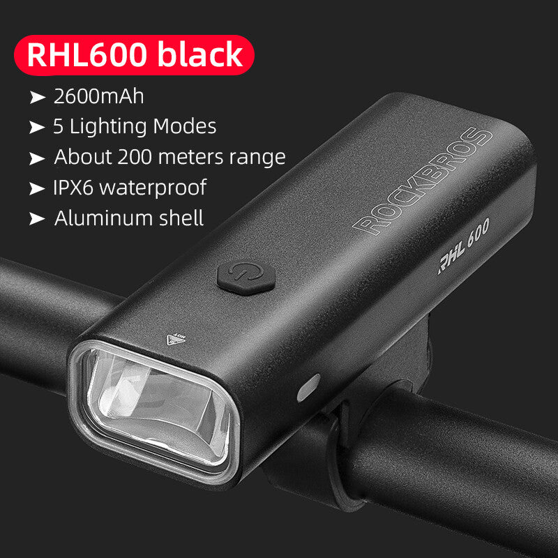 Rechargeable Bike Headlight 600LM Waterproof Front Light with 2600mAh Battery