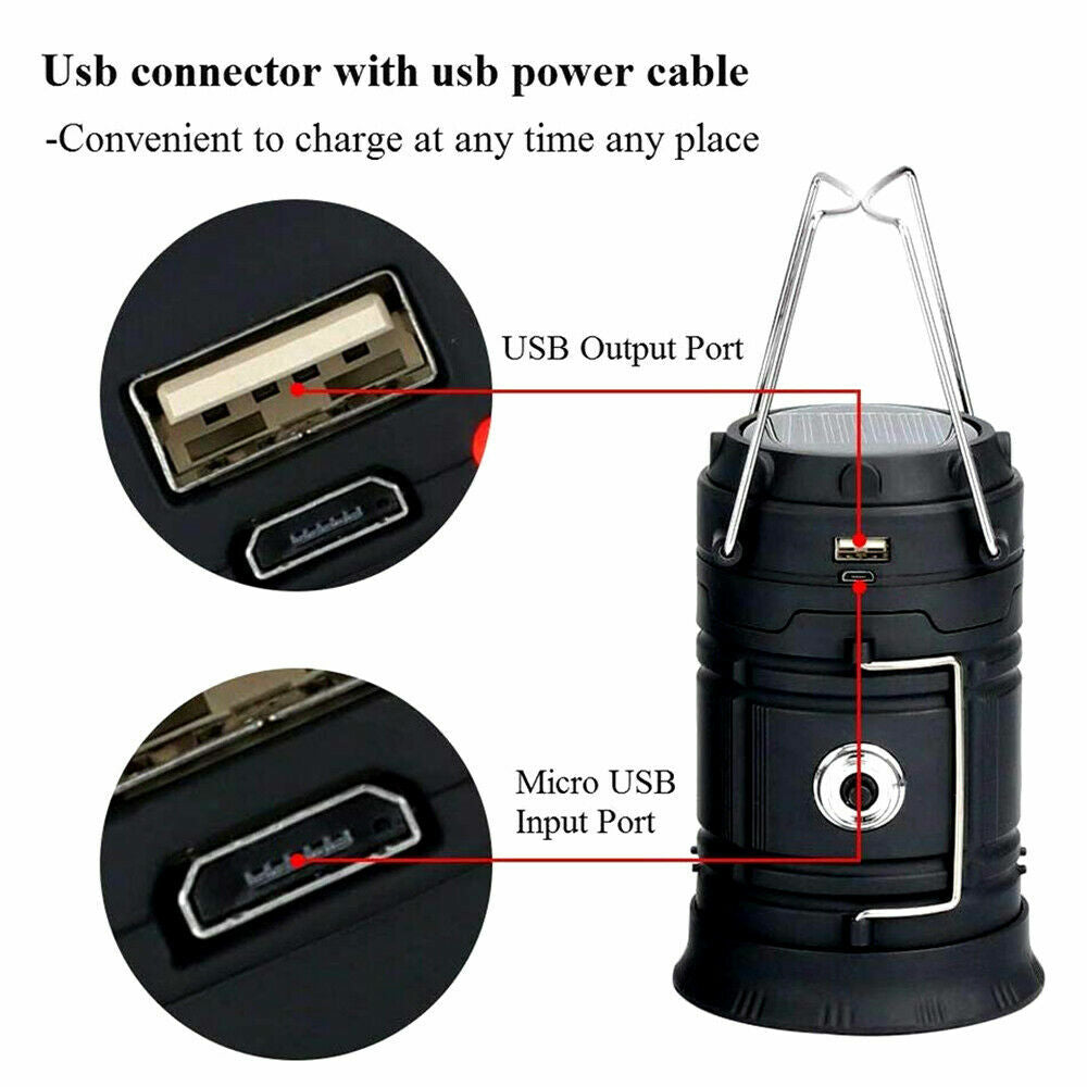 USB Solar Rechargeable LED Camping Lantern and Tent Light