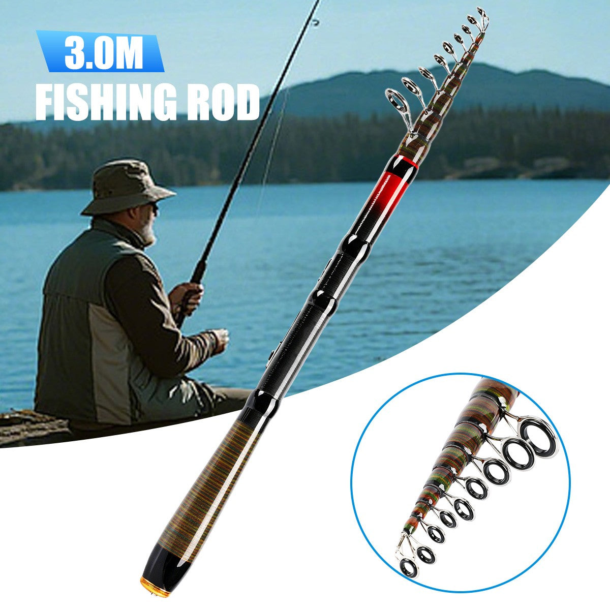 Carbon Fiber Telescopic Fishing Rod 10-30lb Saltwater Spinning Pole