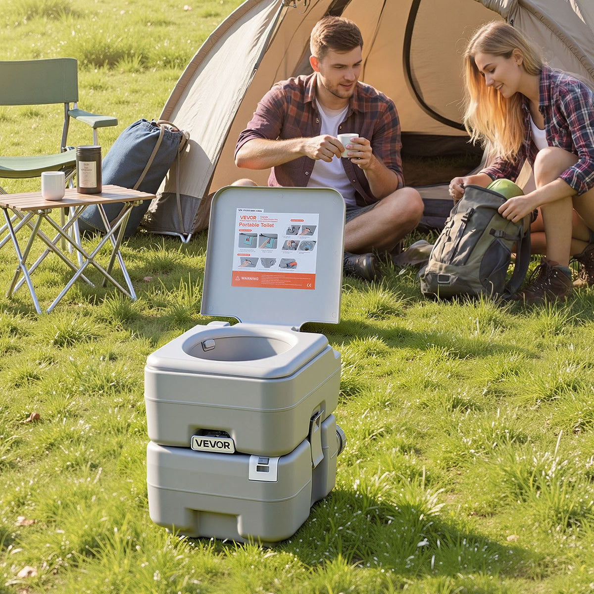 Portable Camping Toilet with Flush 5.3 Gallon Waste Tank for Outdoor Travel
