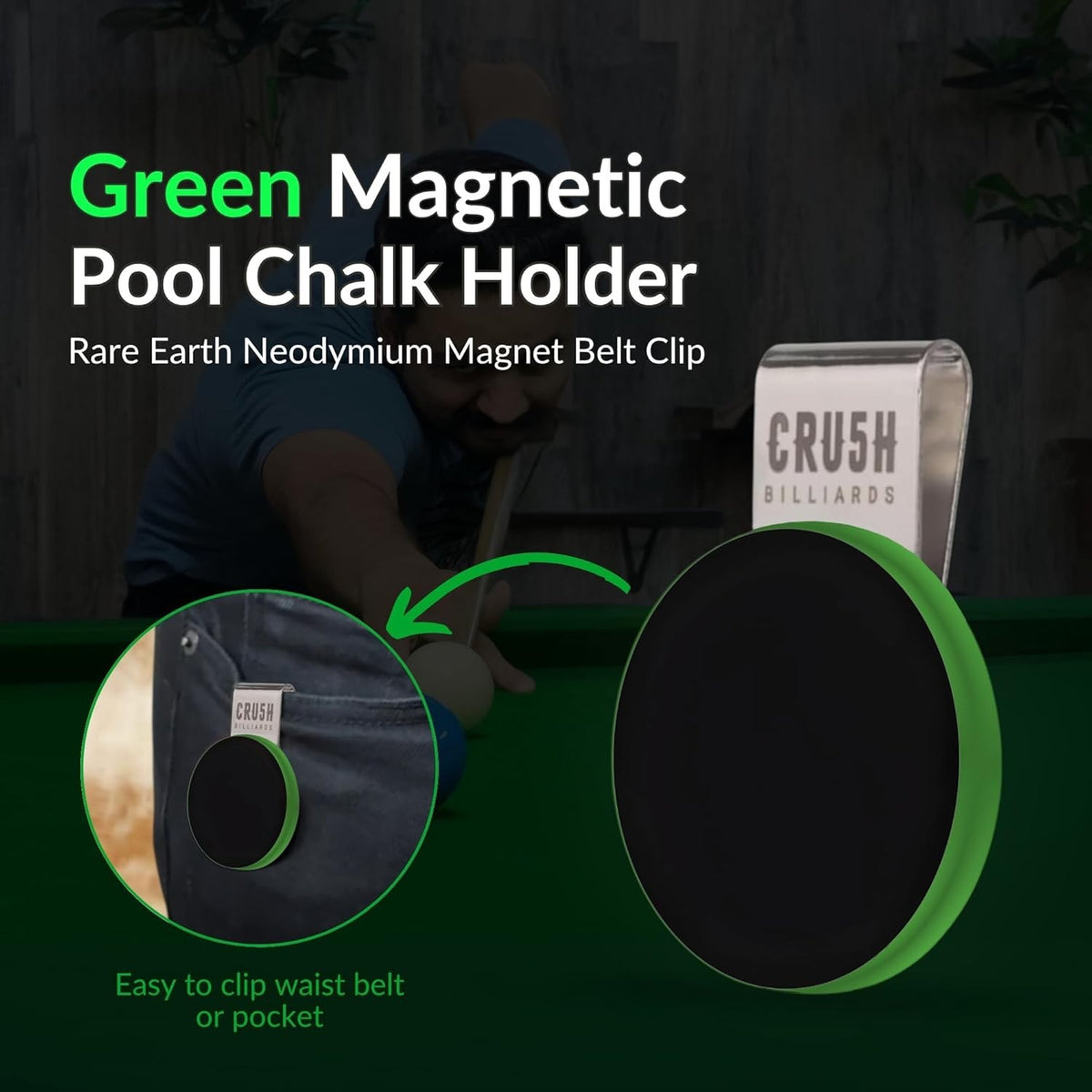 Ultra-Grip Magnetic Chalk Holder Clip Belt Clip for Billiards – 3-in-1, Neodymium Magnet