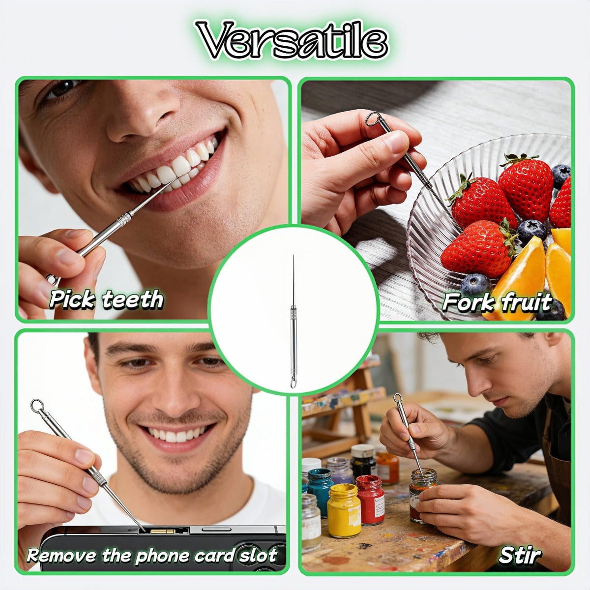 Portable Titanium Multi-Function Toothpick Keychain - Reusable Stainless Steel