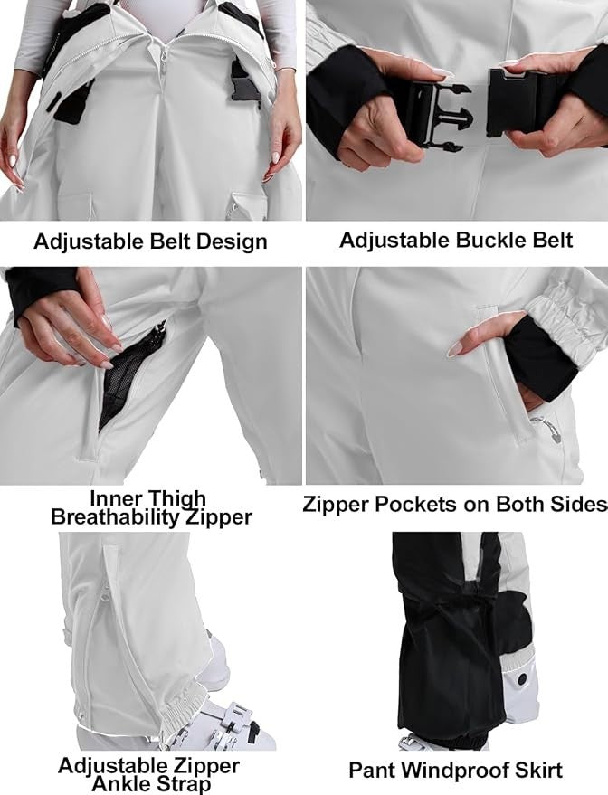 Women's One-Piece Ski Suit Waterproof Insulated Snowboarding Jumpsuit Large Off-White