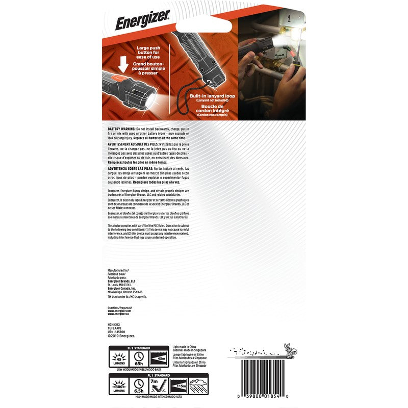 Energizer HardCase 300 Lumen LED Work Light Flashlight with AA Battery