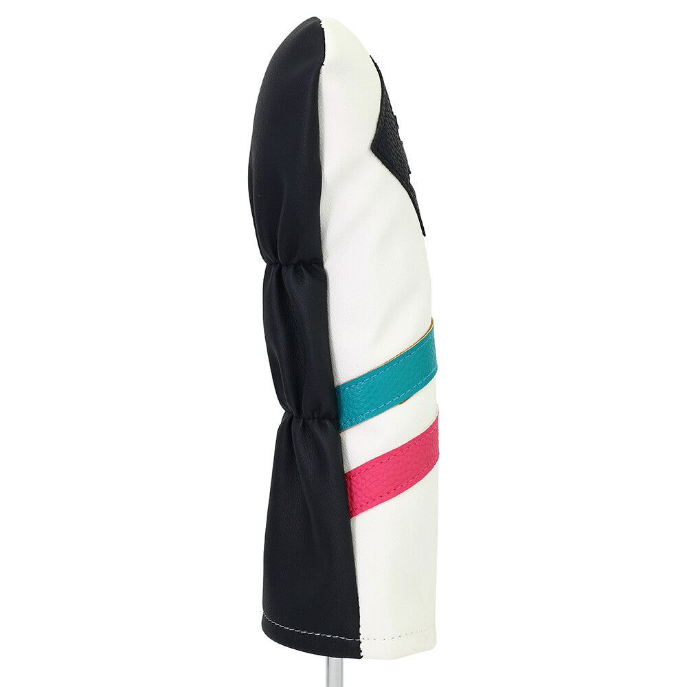 Golf Headcover Set for 260cc Woods & Hybrids - White with Teal Pink Stripes Leather Style