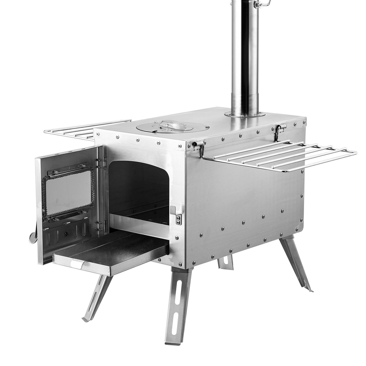 Portable Wood Stove for Camping Tent with Pipe - Stainless Steel