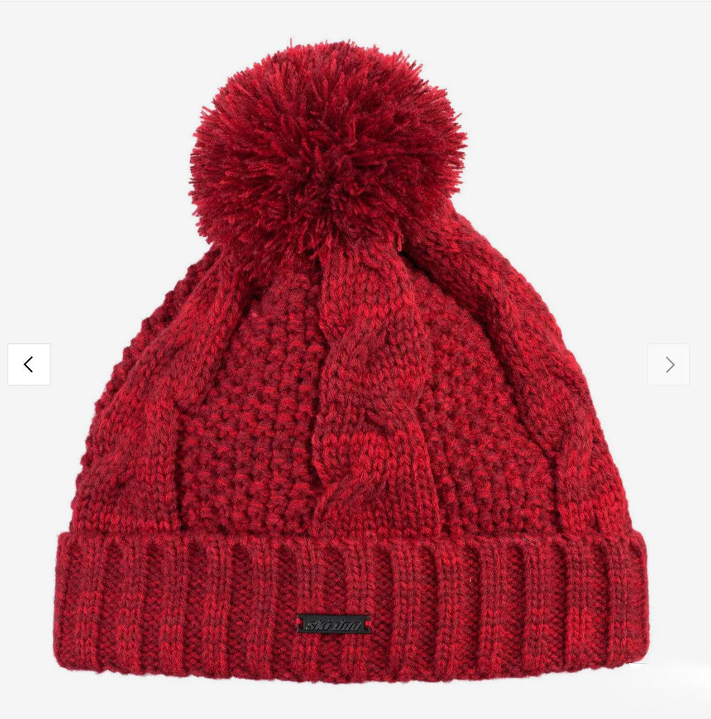 Women’s Pom Pom Beanie Hat - Brick Red Micro-Fleece Lined Winter Knit Cap
