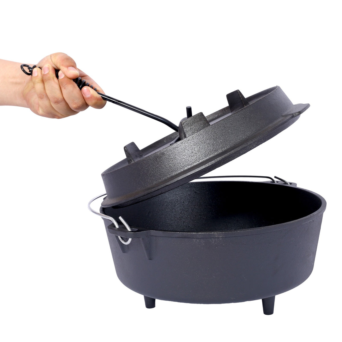 12Qt Cast Iron Dutch Oven with Skillet Lid & Legs for Camping BBQ