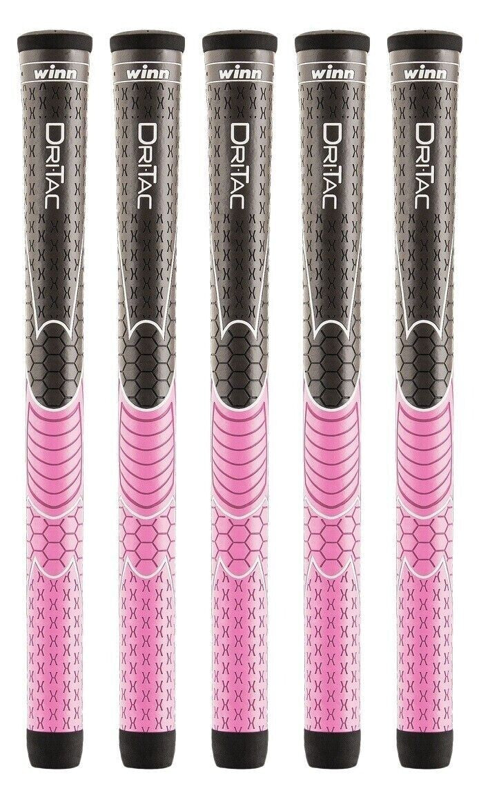 Golf Club Grips for Women - Winn DriTac Ladies Tapered Set of 6 Grey & Pink