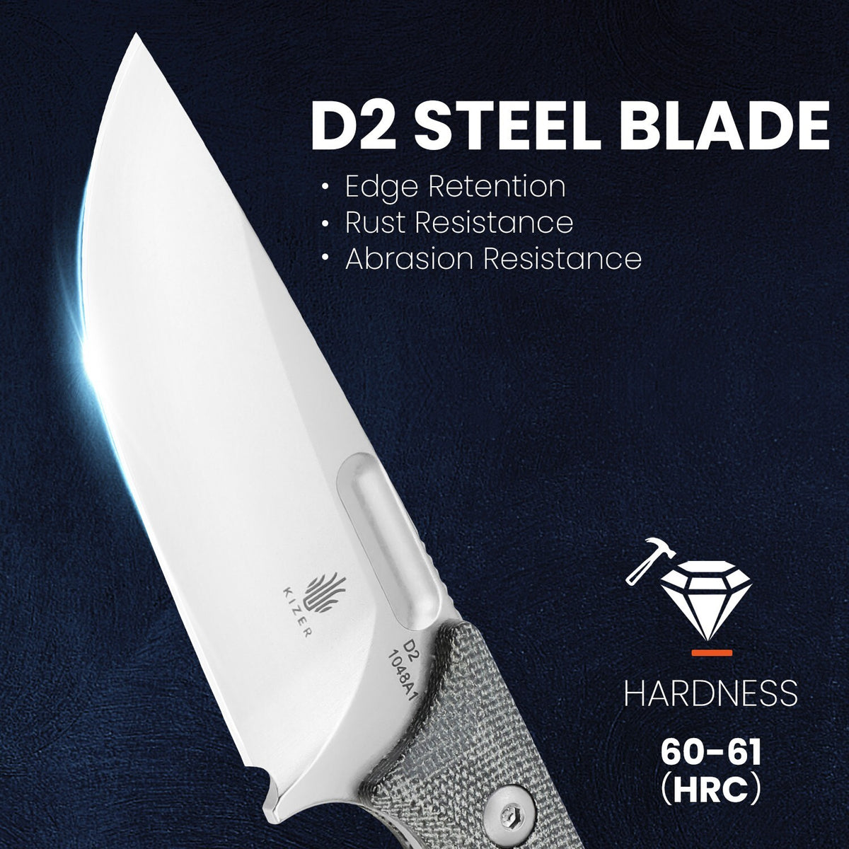 Fixed Blade Hunting Knife with D2 Steel Blade and Micarta Handle - 8.11 Inch