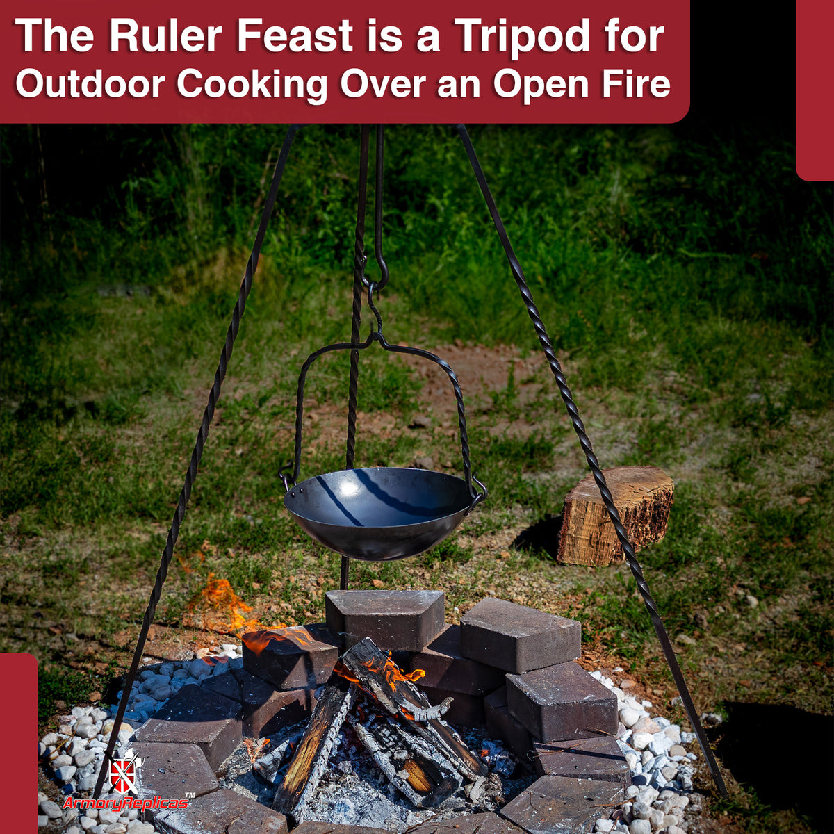 Outdoor Camping Tripod with Adjustable Iron Pot Hook 56.5 Inch