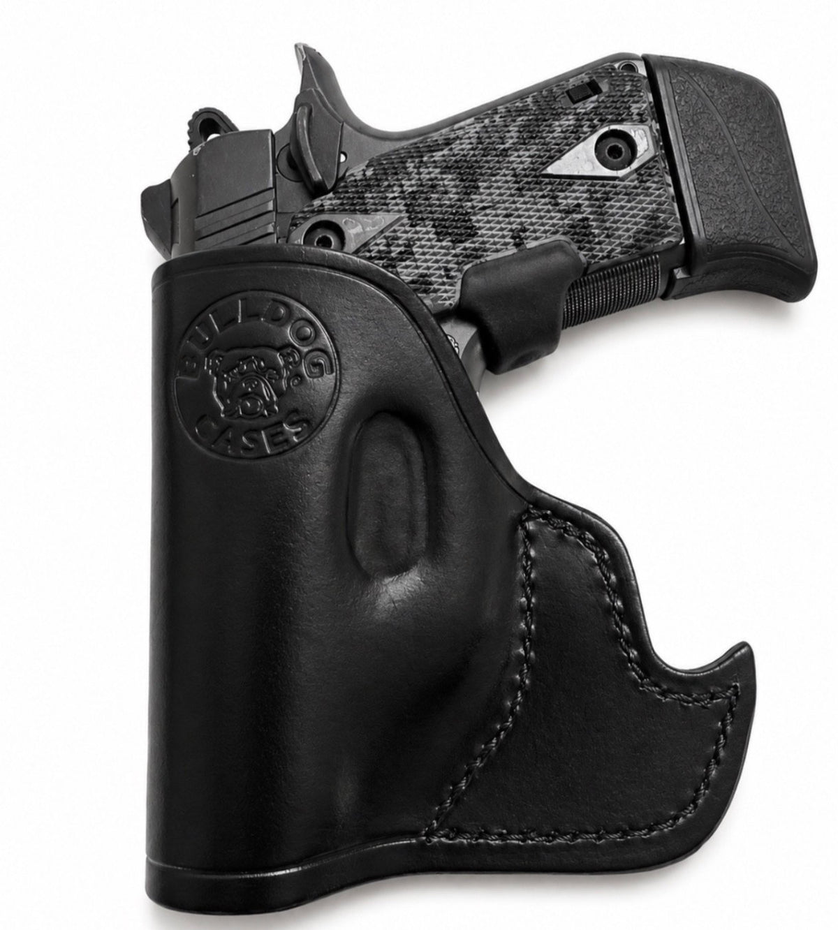 Leather Pistol Holster for Concealed Carry - Hand Tooled, Black or Tan