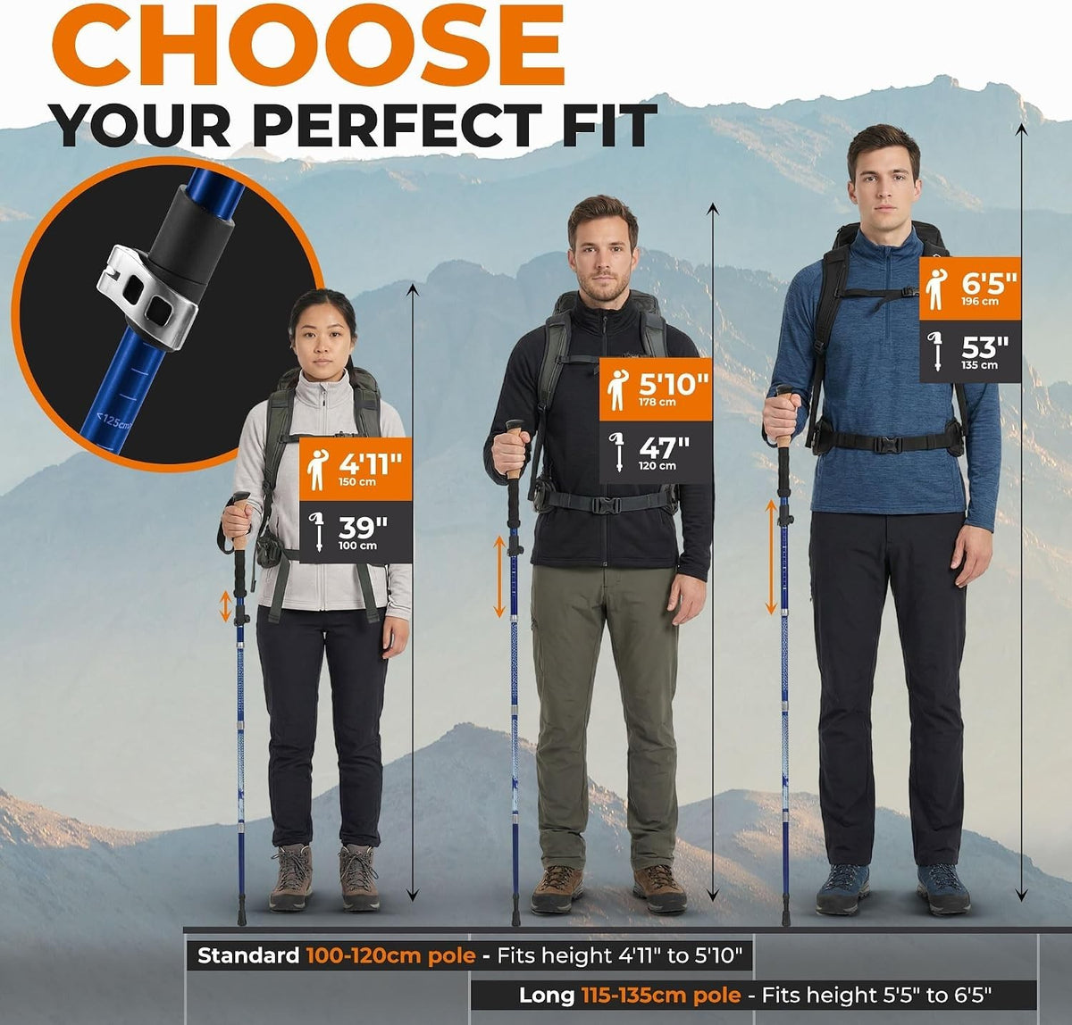 Lightweight Adjustable Hiking Poles Set - Trek-Z 2 Pack for Outdoor Support