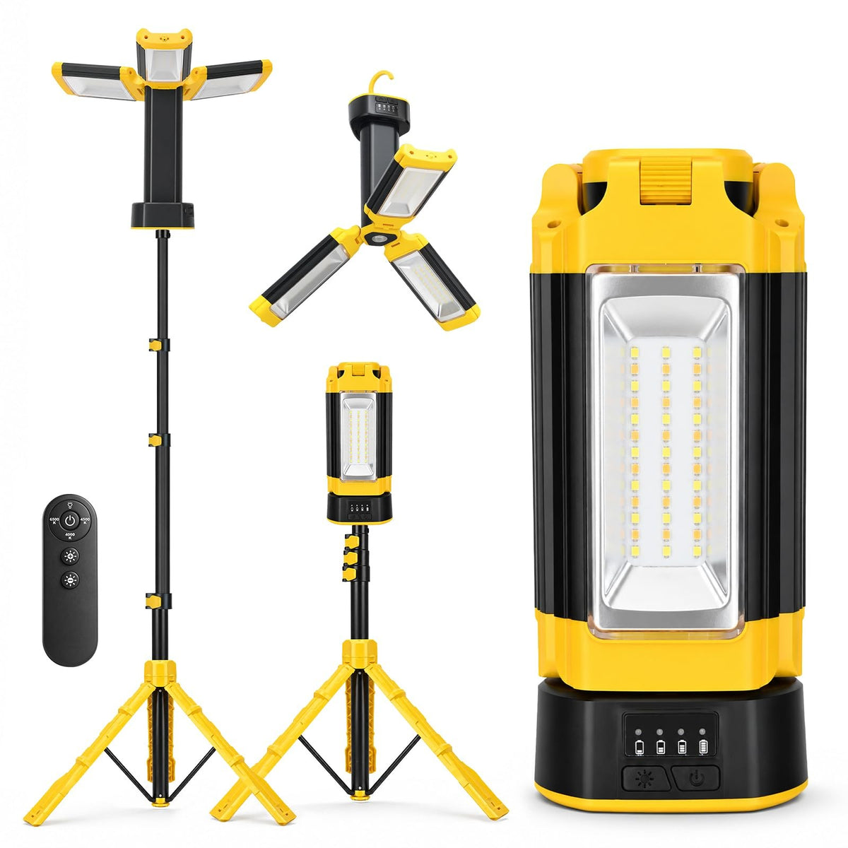Rechargeable Camping Light with Stand 12000mAh Power Bank 73.2 Inch Yellow