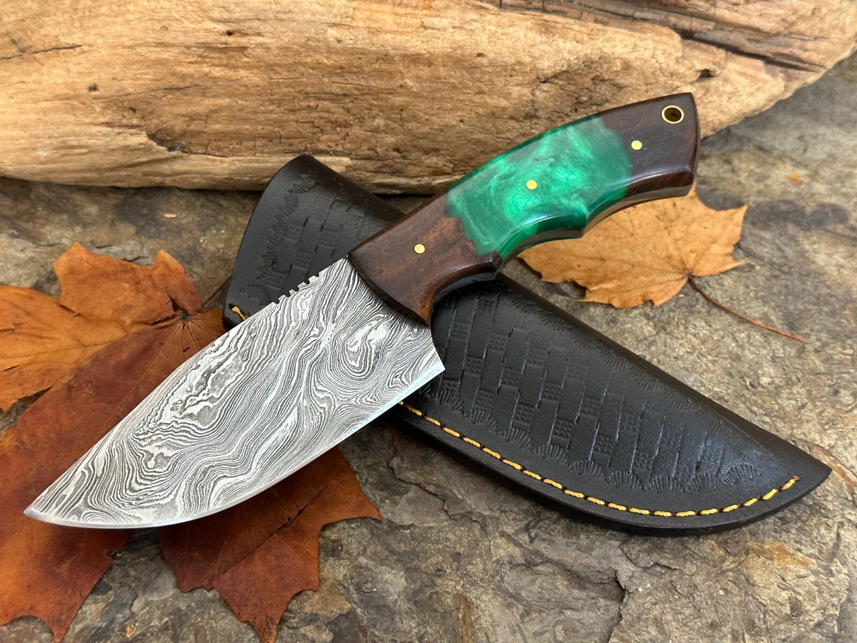 Handmade Damascus Folding Knife with Multiple Color Variants