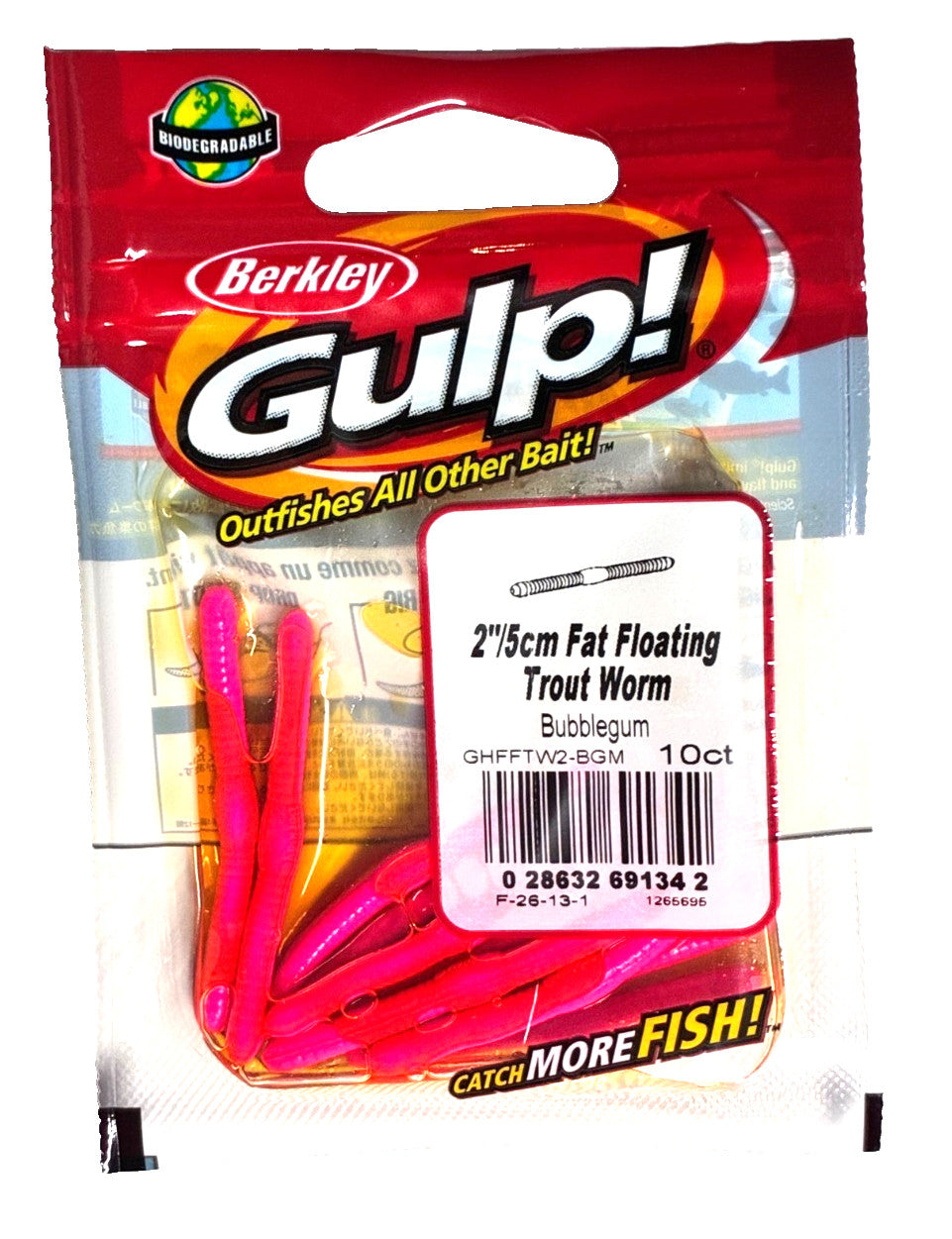Floating Trout Worms 2 Inch Bubblegum Soft Plastic Baits - 10 Pack