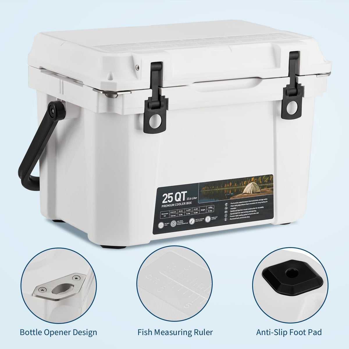 Insulated Hard Cooler with 5-Day Ice Retention - Portable Outdoor Ice Chest