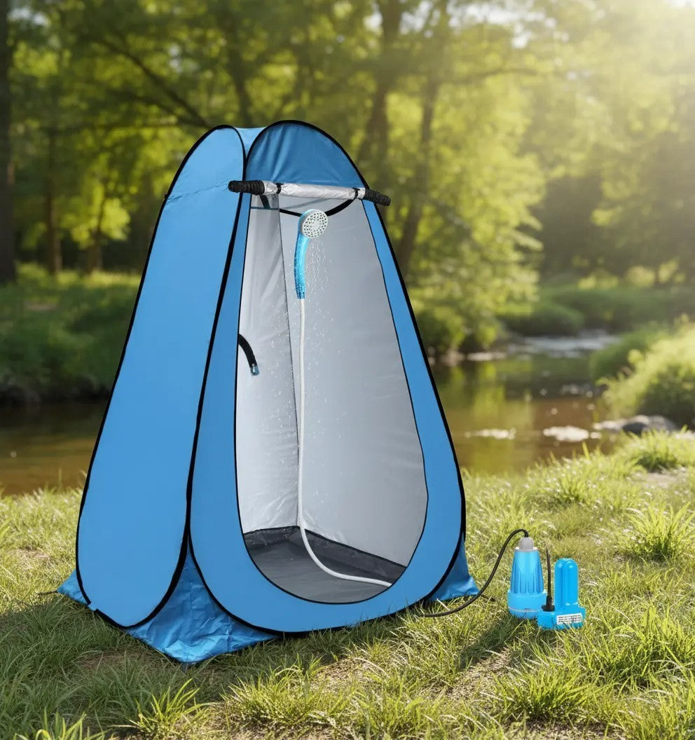 Portable Camping Shower Tent with Detachable Battery & LED Light