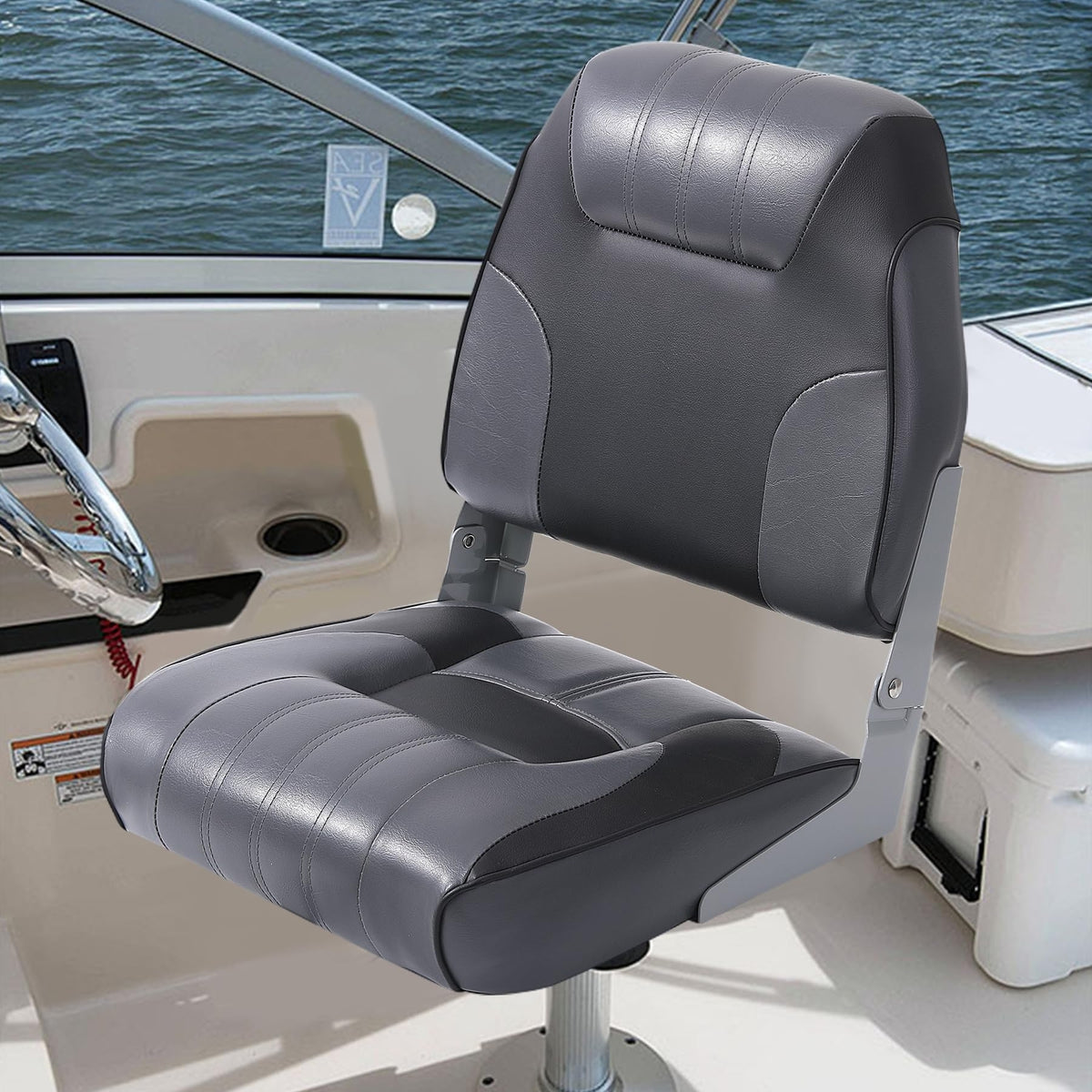 Set of 2 Folding Low Back Boat Seats with Cushions and Stainless Steel Screws