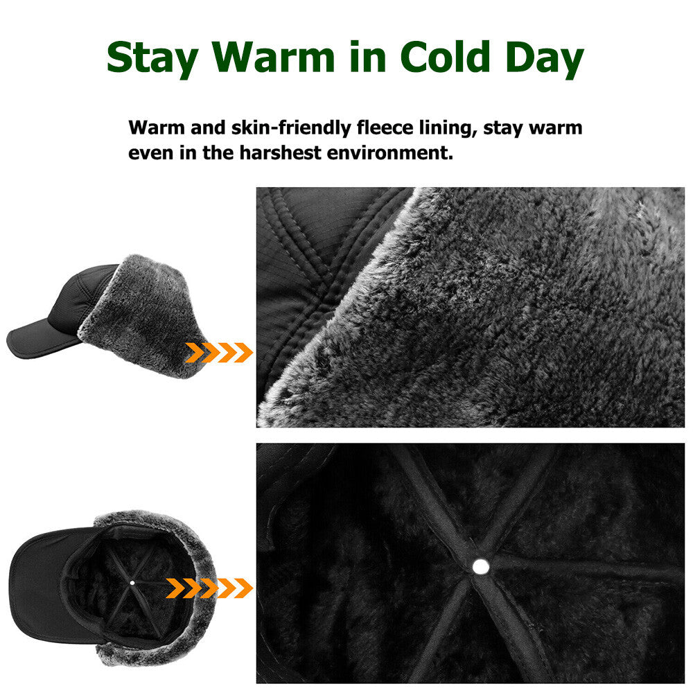 Winter Trapper Hat with Faux Fur Ear Flaps and Removable Face Mask - Windproof & Waterproof